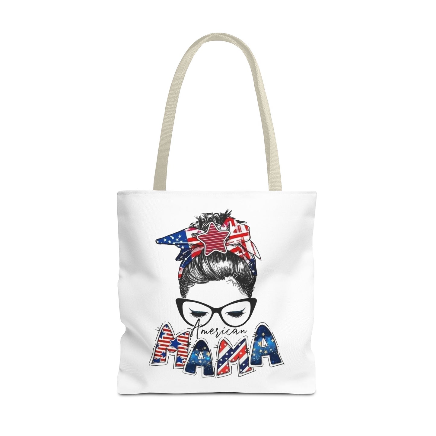 #250 Mama USA Flag Messy Bun Tote Bag
