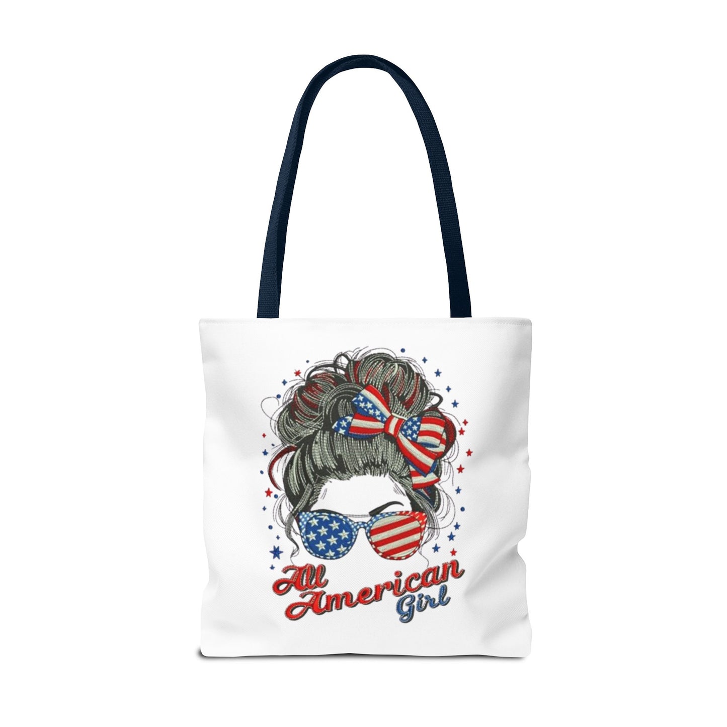 #250 "All American Girl" Patriotic Messy Bun Tote Bag