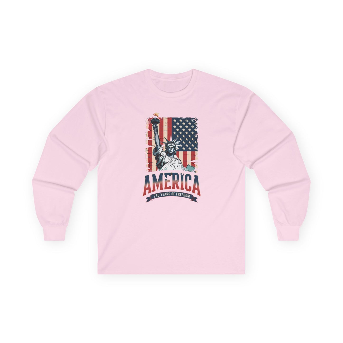 #250 Statue of Liberty American Flag 'America' Patriotic Independence Day Long Sleeve Tee