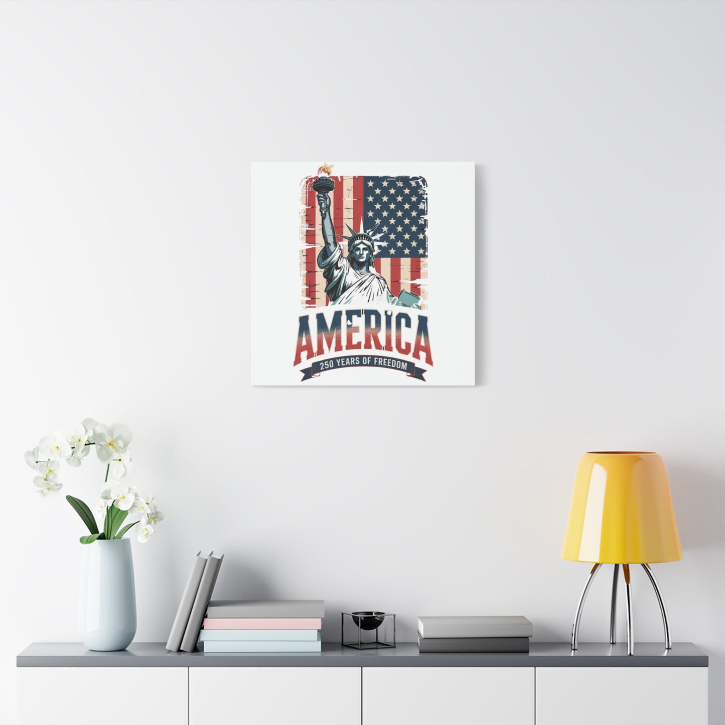 #250 Statue of Liberty American Flag 'America' Patriotic Independence Day Matte Canvas Wall Art