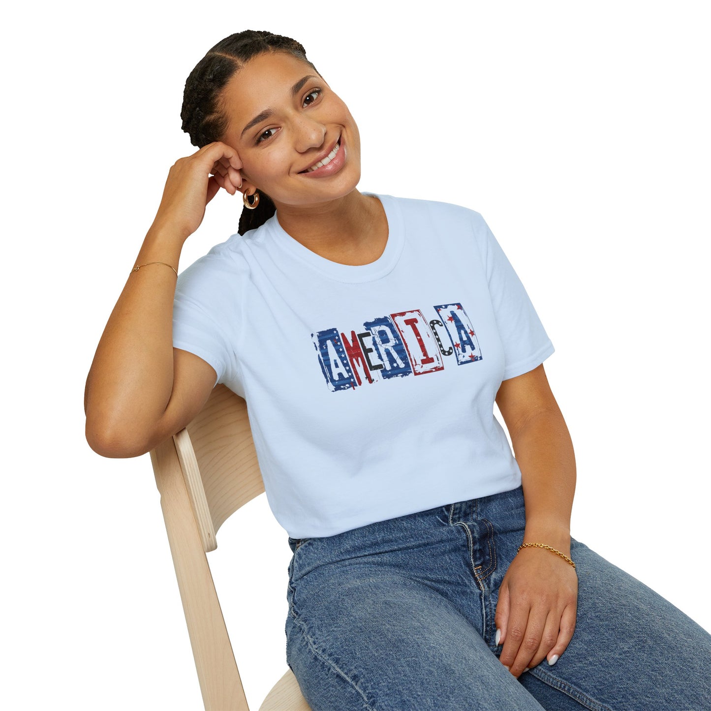 #250 America Retro Block Text Patriotic T-Shirt