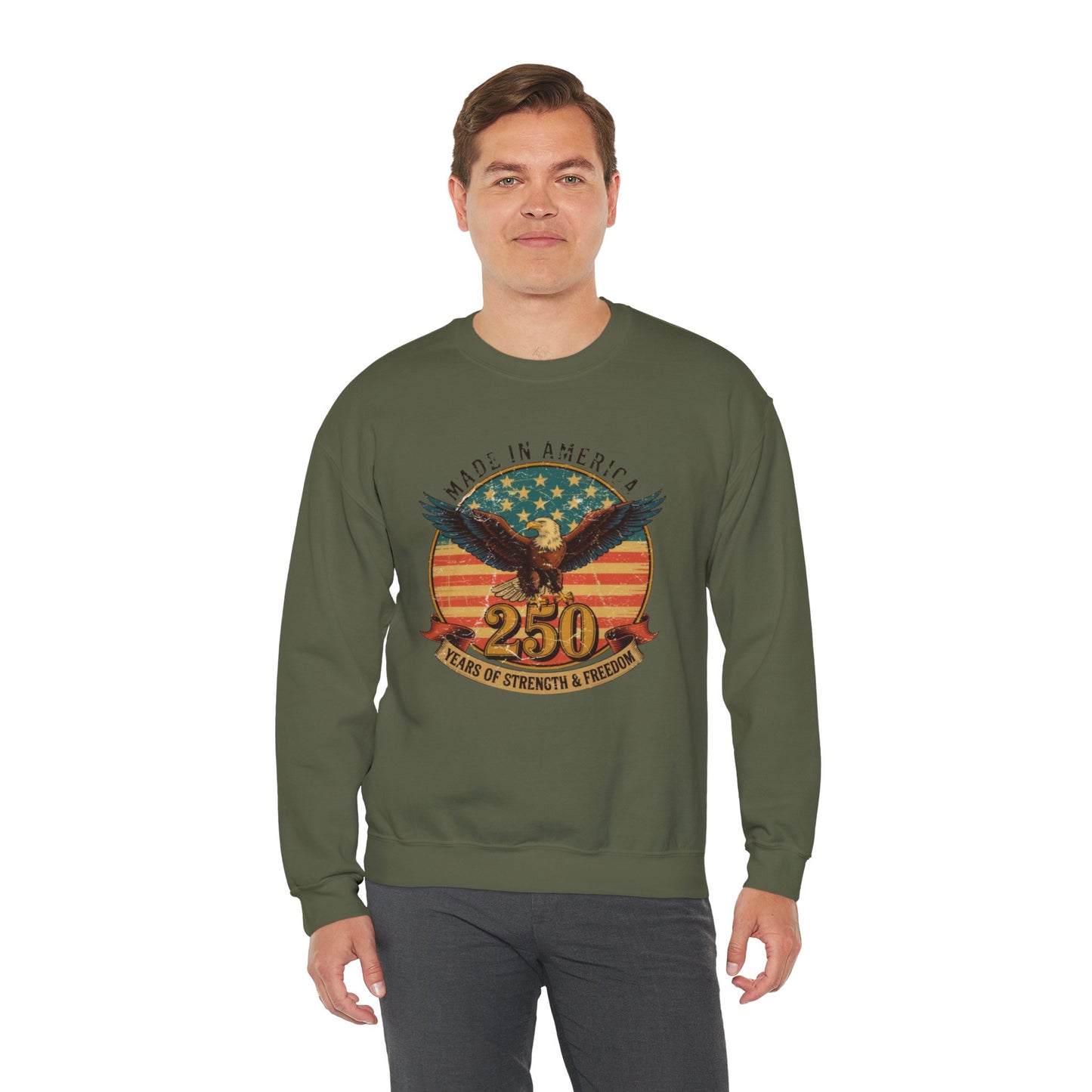 #250 Made in America Eagle 250th Anniversary Patriotic Crewneck Sweatshirt