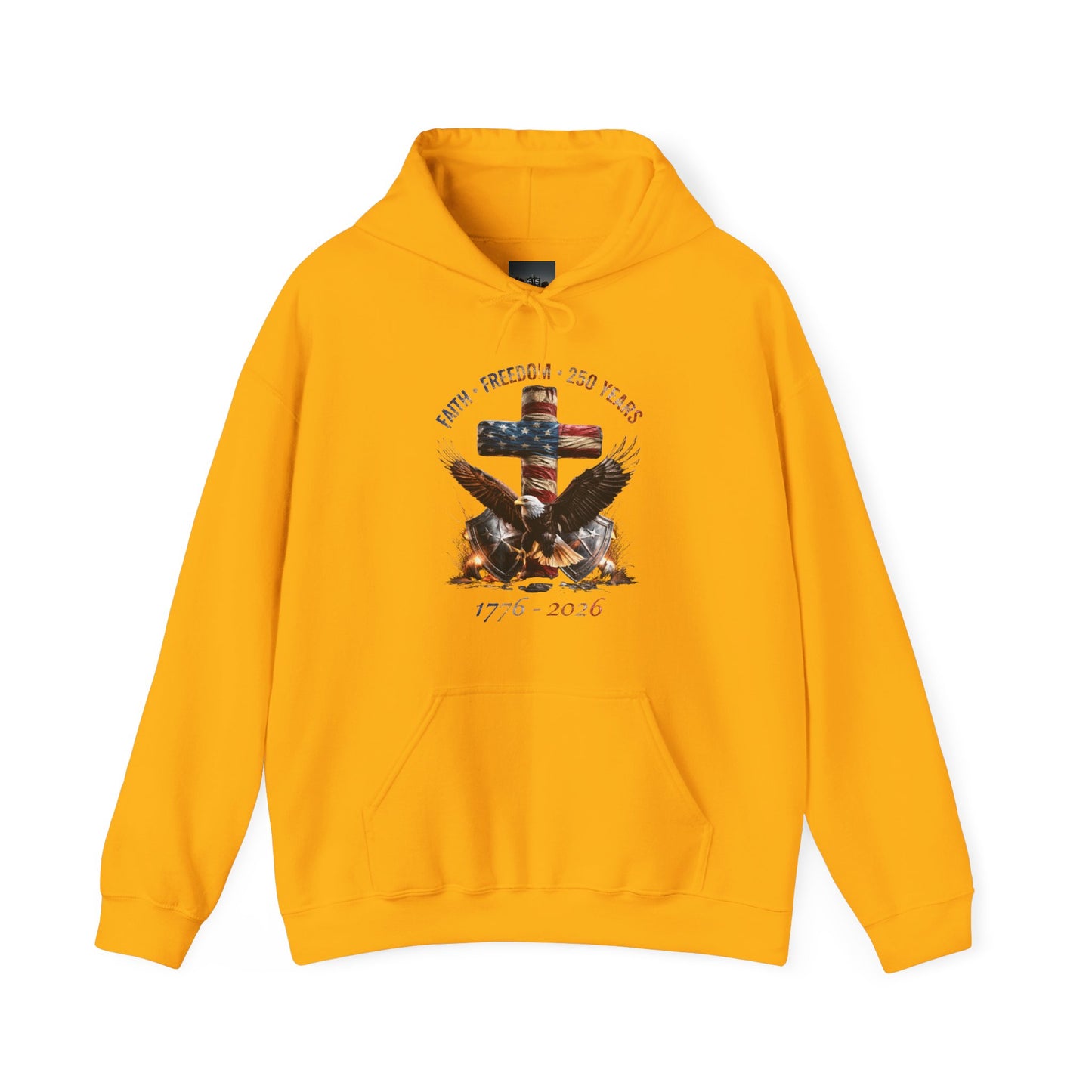 #250 Faith • Freedom 250 Years American Flag Cross & Eagle 1776-2026 Hoodie