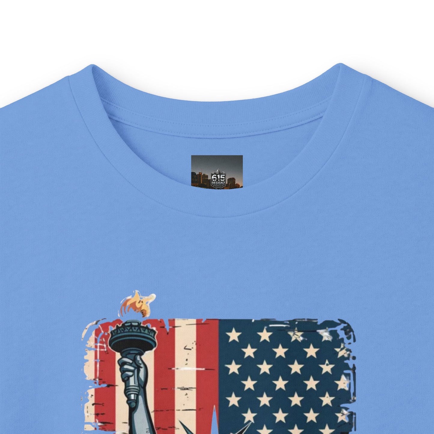 #250 Statue of Liberty American Flag 'America' Patriotic Independence Day Long Sleeve Tee