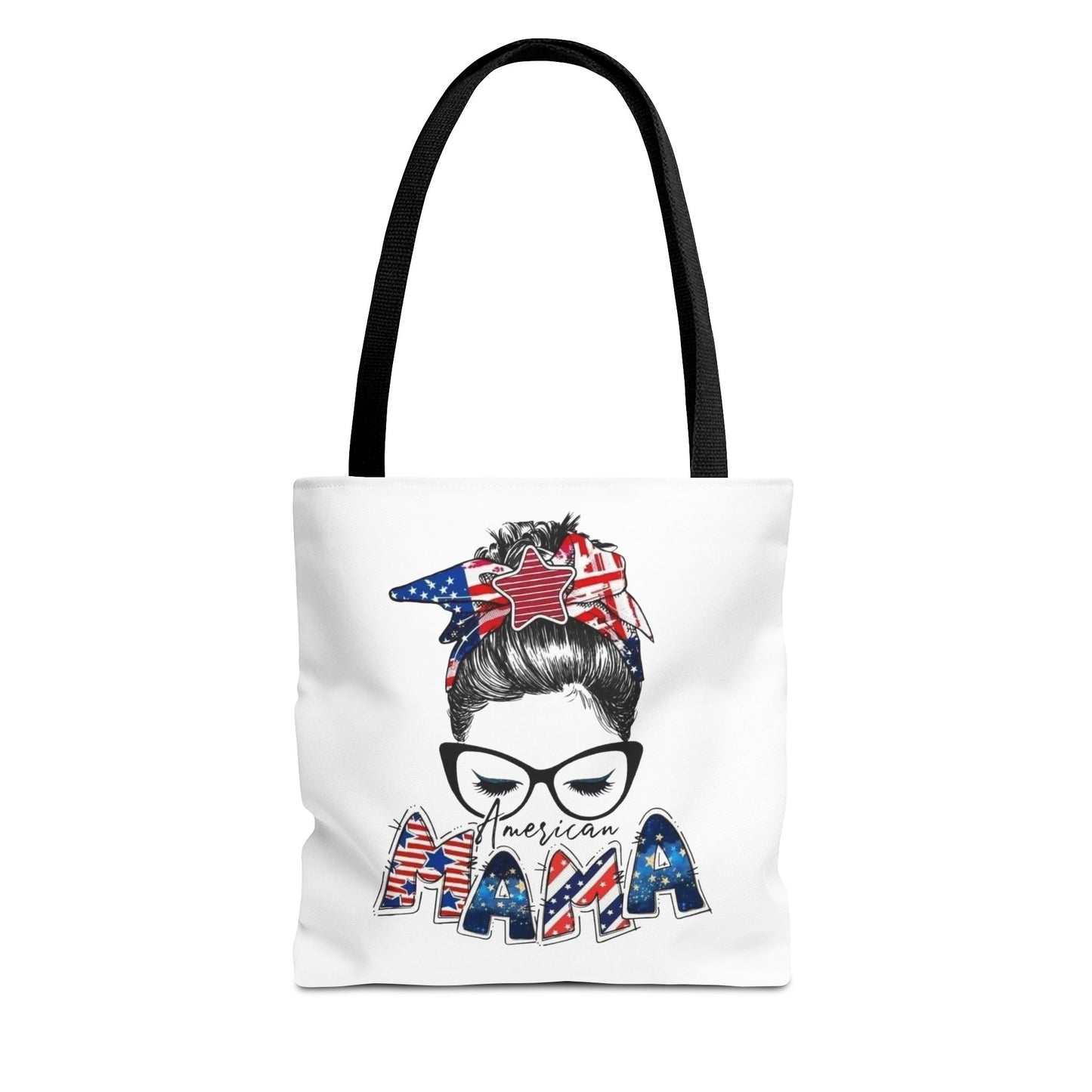 #250 Mama USA Flag Messy Bun Tote Bag