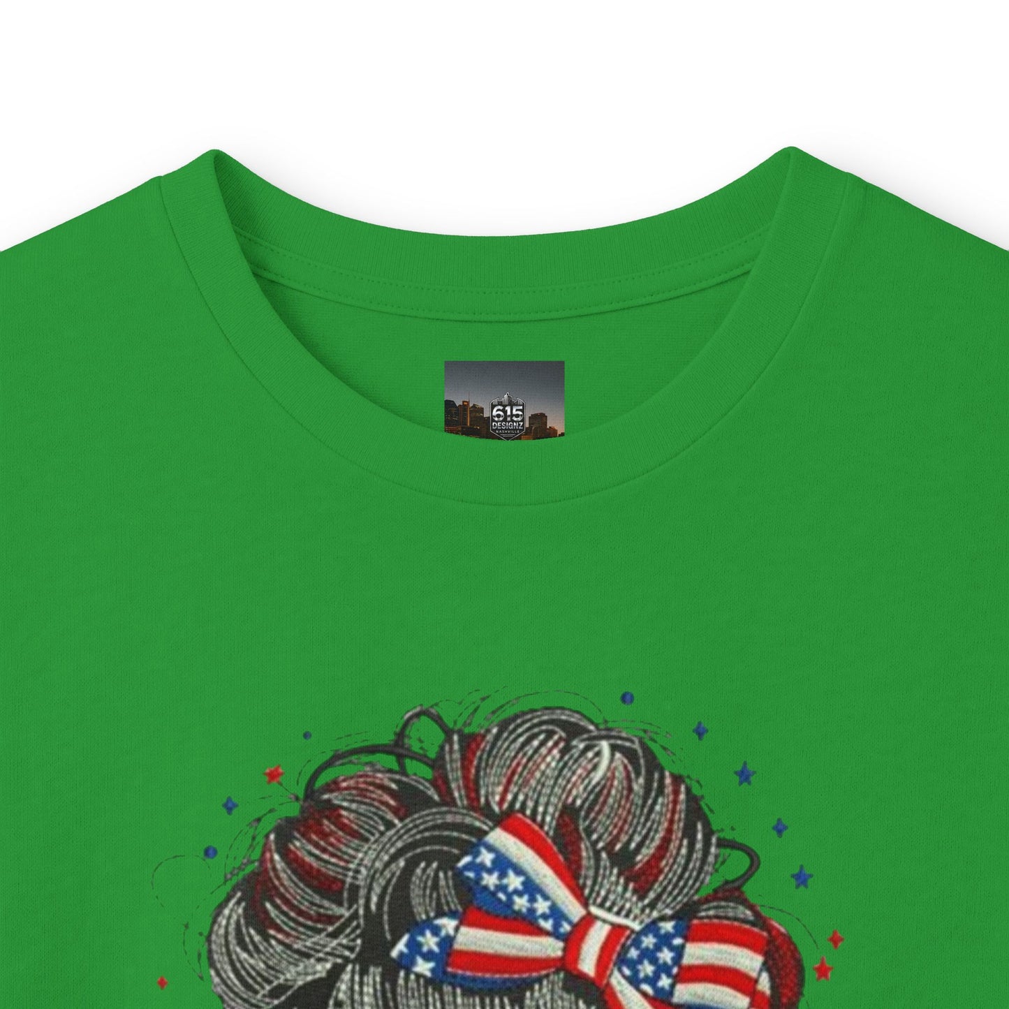 #250 "All American Girl" Patriotic Messy Bun Long Sleeve Tee