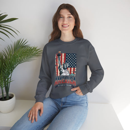 #250 Statue of Liberty American Flag 'America' Patriotic Independence Day Crewneck Sweatshirt