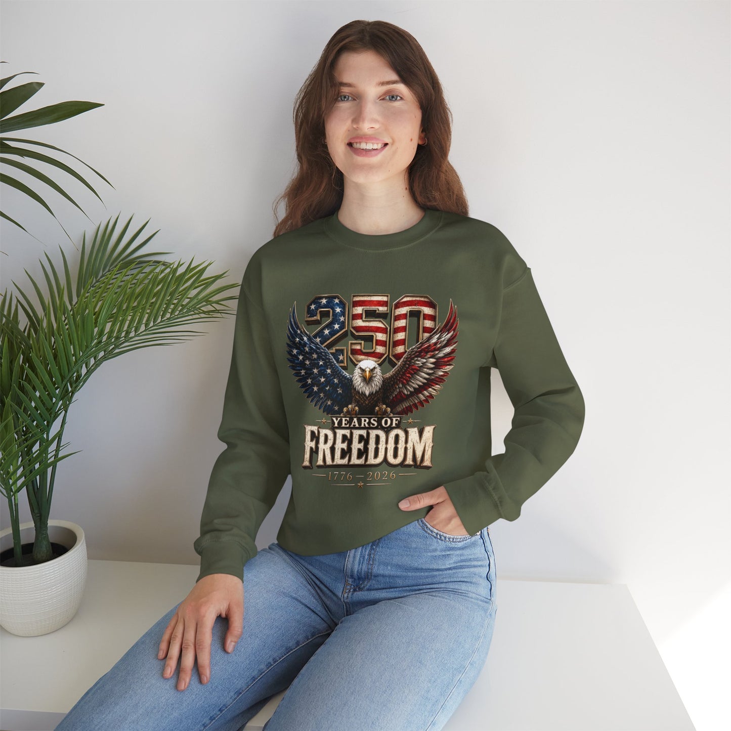 #250 250 Years of Freedom Eagle Patriotic American Flag Anniversary (1776–2026) Crewneck Sweatshirt