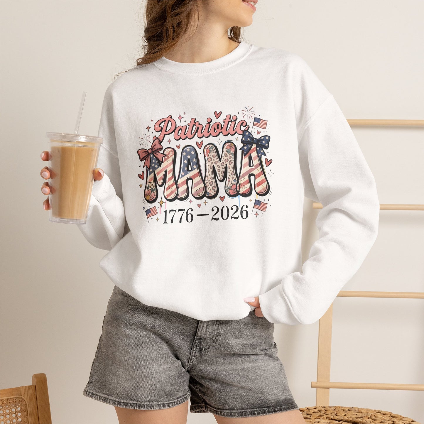 #250 Patriotic Mama 1776–2026 American Flag Sweatshirt