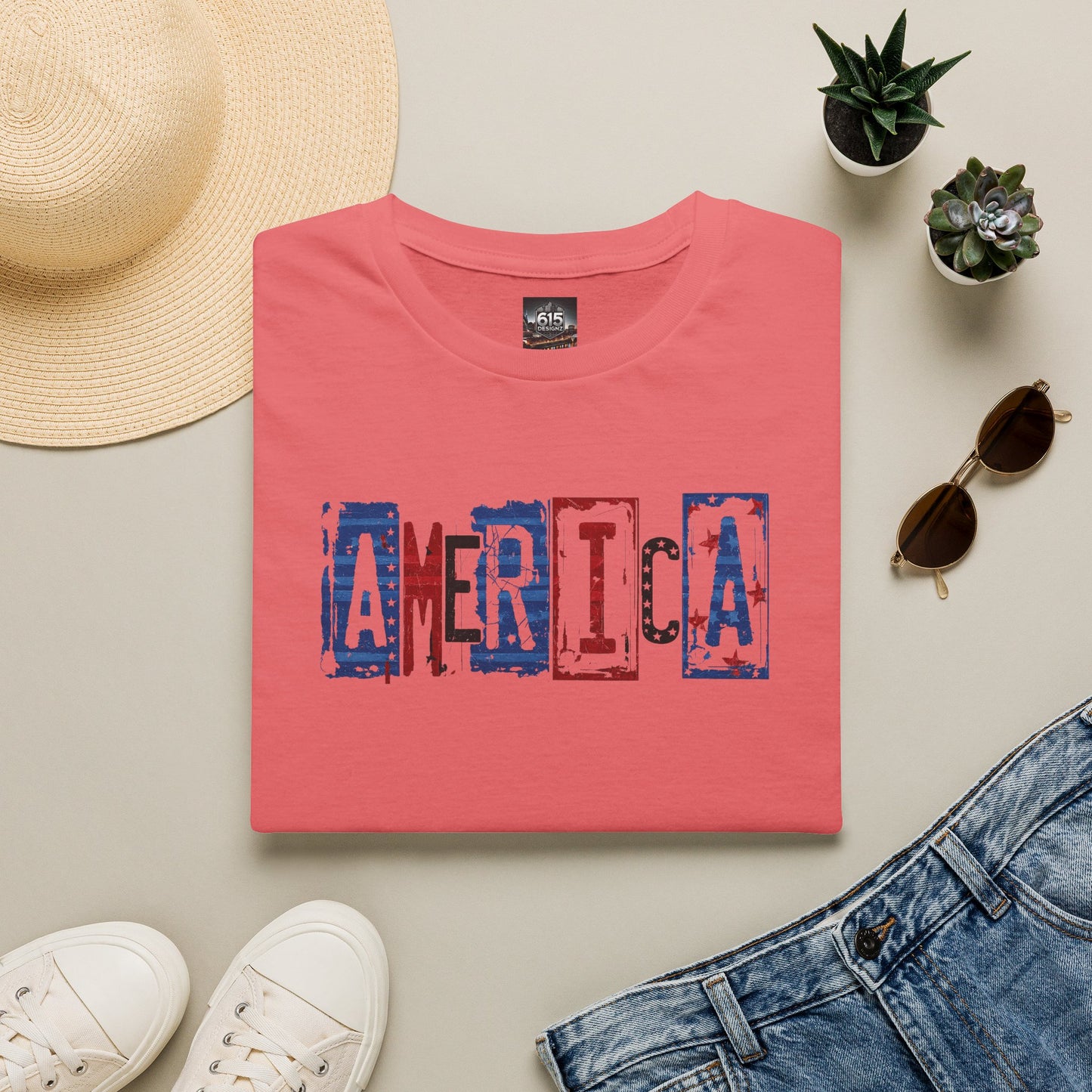 #250 America Retro Block Text Patriotic T-Shirt