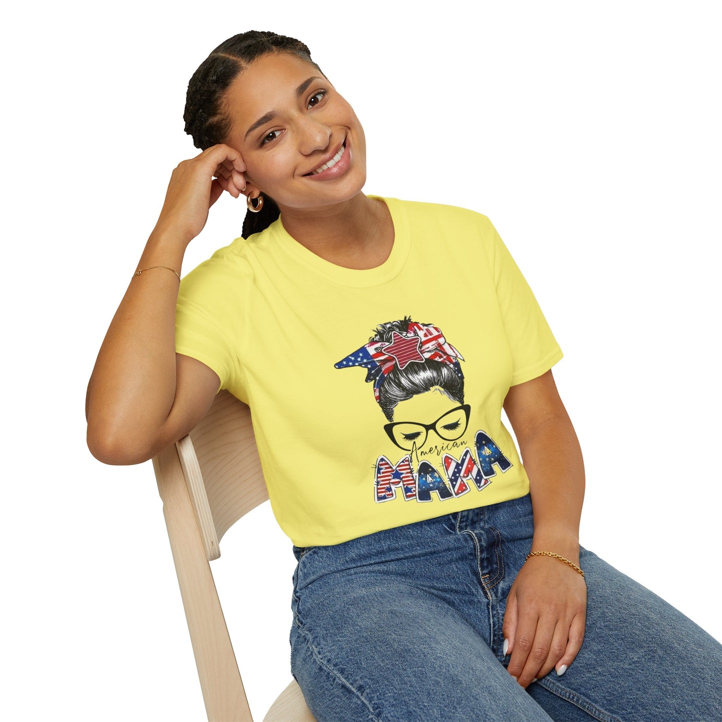 Mama USA Flag Messy Bun T-Shirt