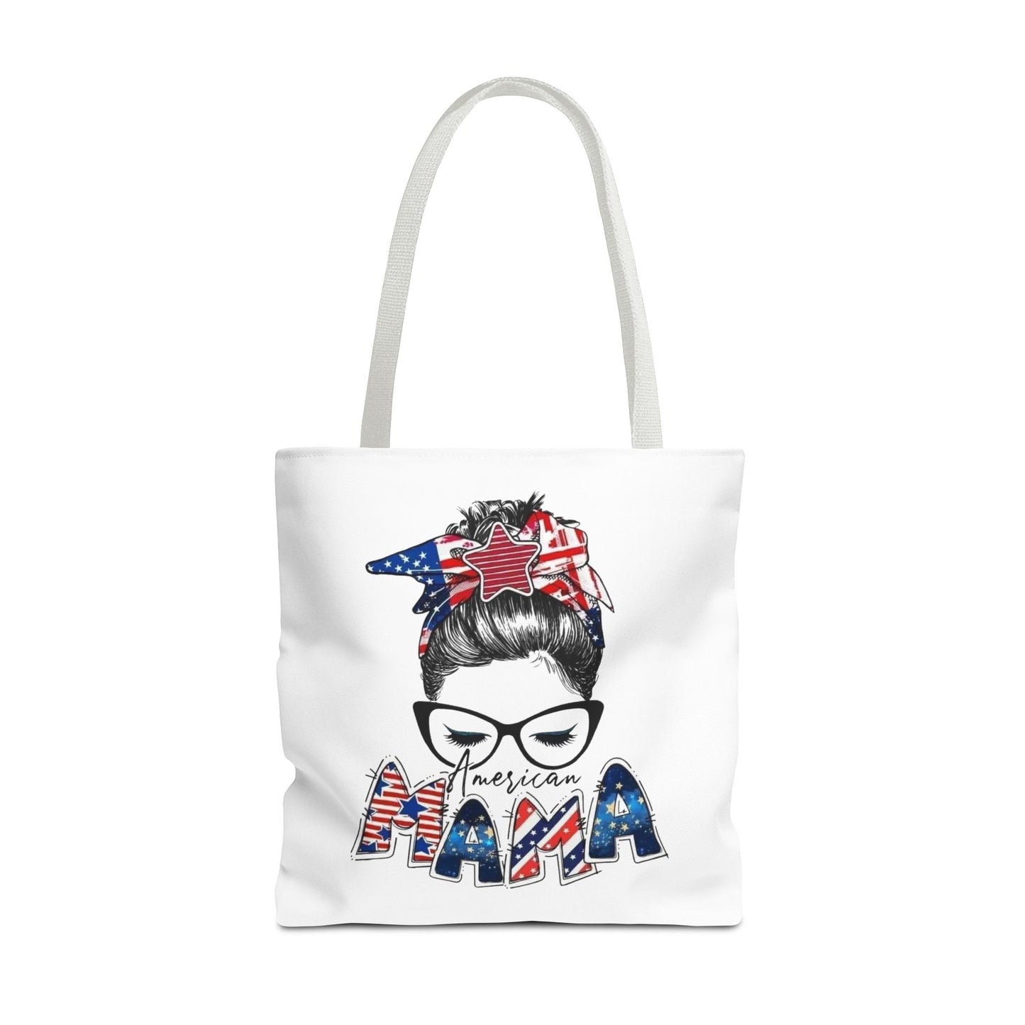 #250 Mama USA Flag Messy Bun Tote Bag