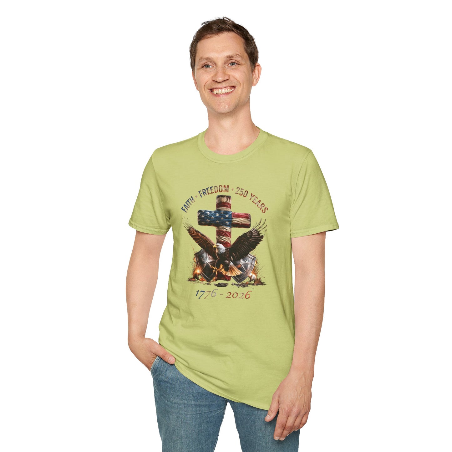 #250 Faith • Freedom 250 Years American Flag Cross & Eagle 1776-2026 T-Shirt