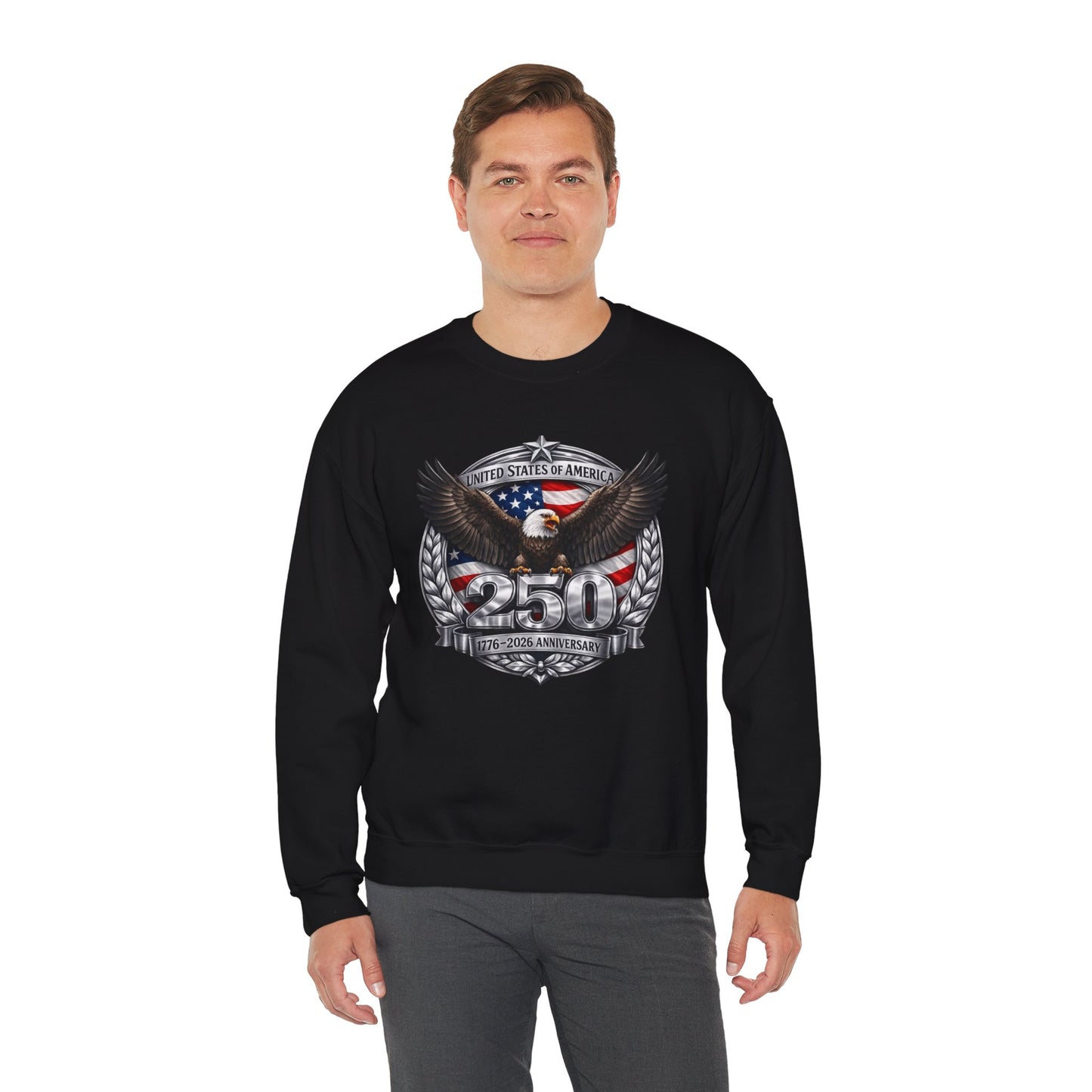 #250 Patriotic Bald Eagle 250 United States Emblem Crewneck Sweatshirt
