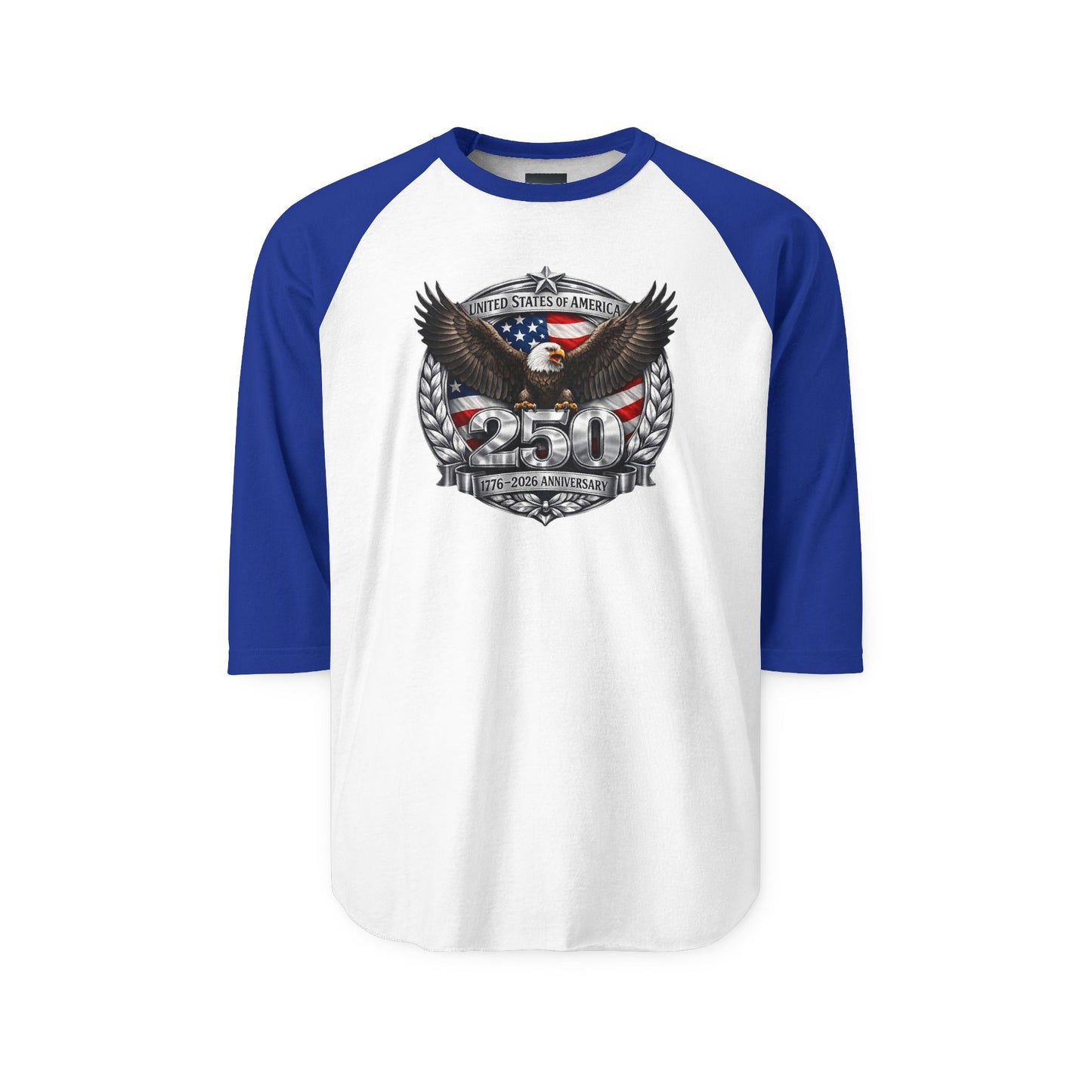 #250 Patriotic Bald Eagle 250 United States Emblem Raglan Shirt Baseball Tee