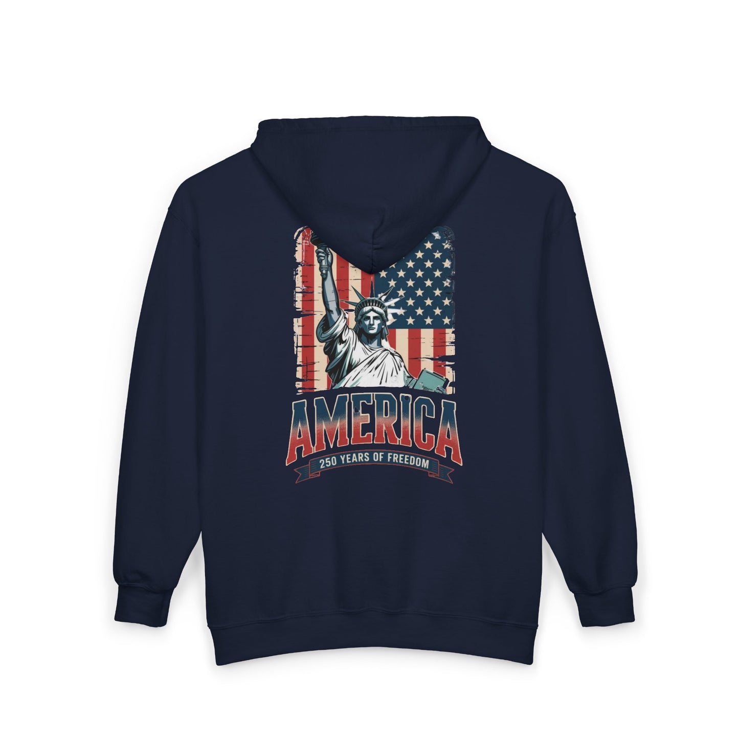 #250 Statue of Liberty American Flag 'America' Patriotic Independence Day Zip Hoodie