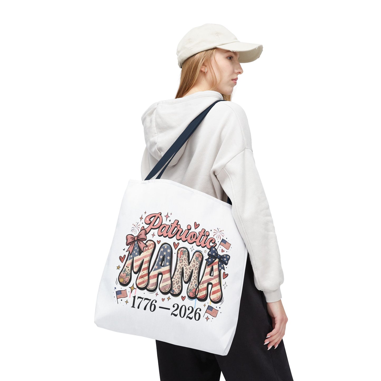 #250 Patriotic Mama 1776–2026 American Flag Tote Bag