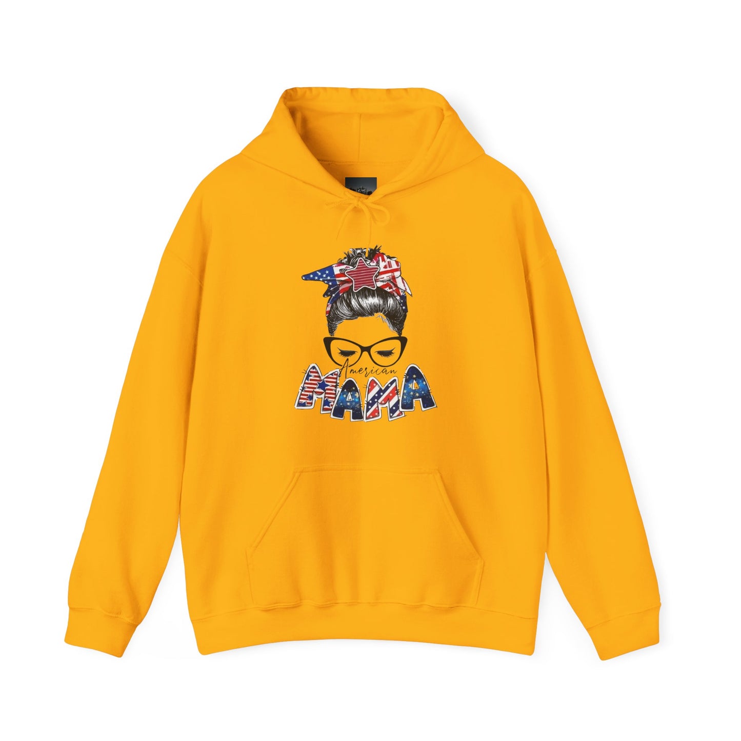 #250 Mama USA Flag Messy Bun Hoodie