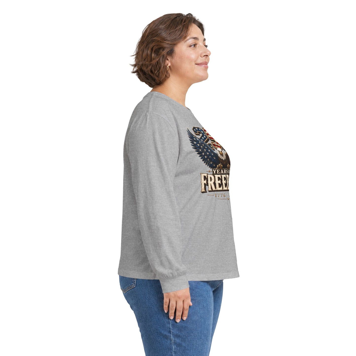 #250 250 Years of Freedom Eagle Patriotic American Flag Anniversary (1776–2026) Long Sleeve Tee