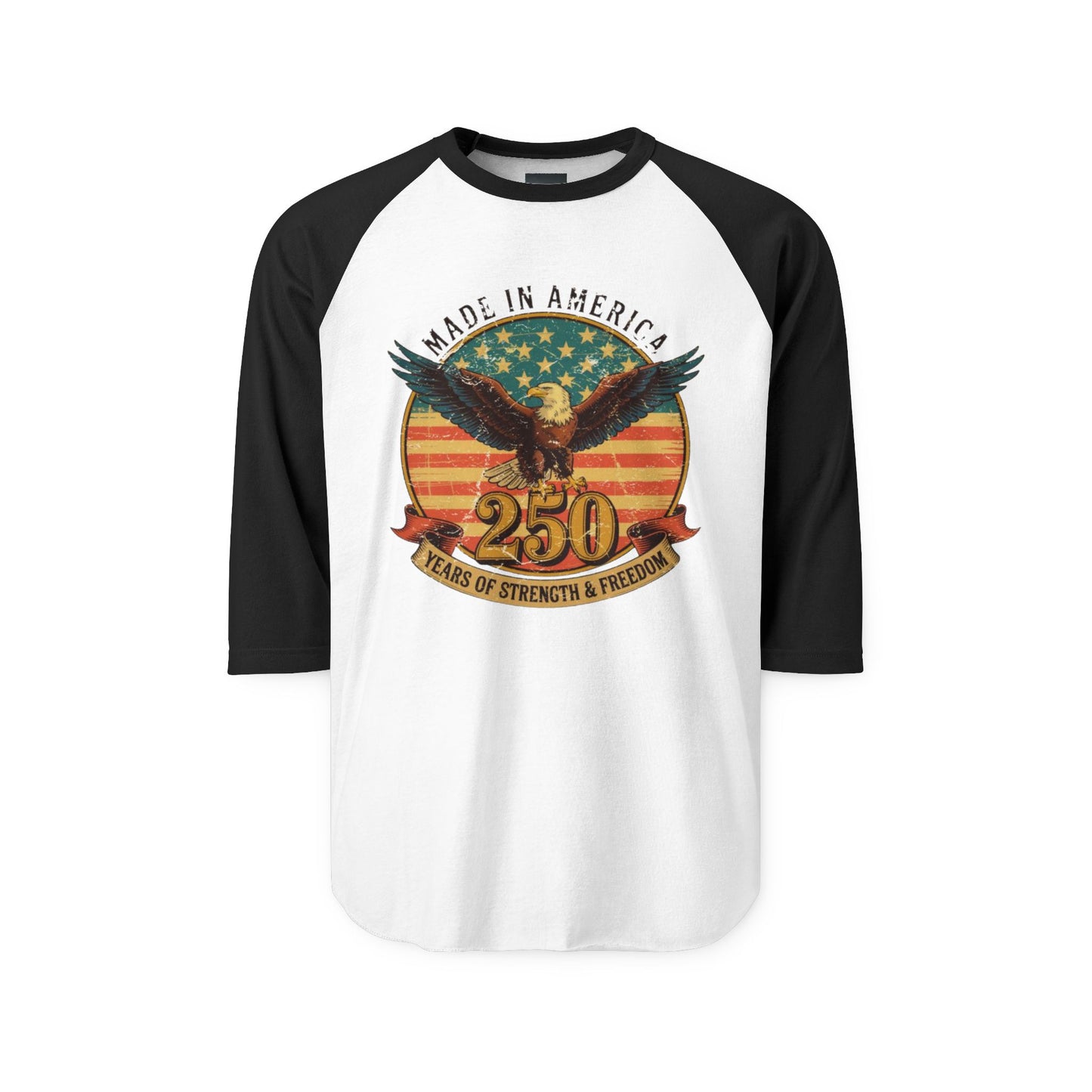 #250 Made in America Eagle 250th Anniversary Patriotic Raglan Shirt Baseball Tee