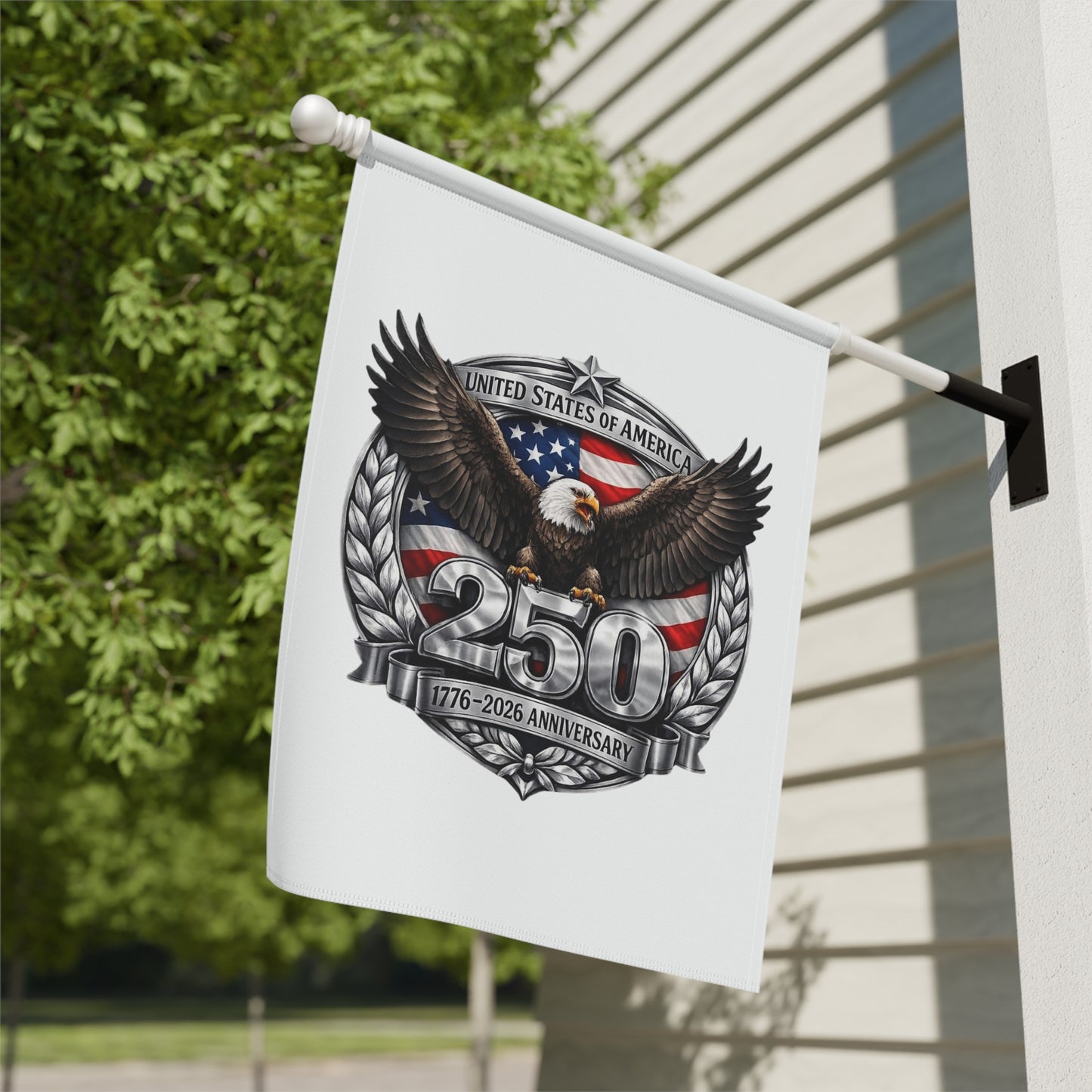 #250 Patriotic Bald Eagle 250 United States Emblem Garden Flag — House Banner