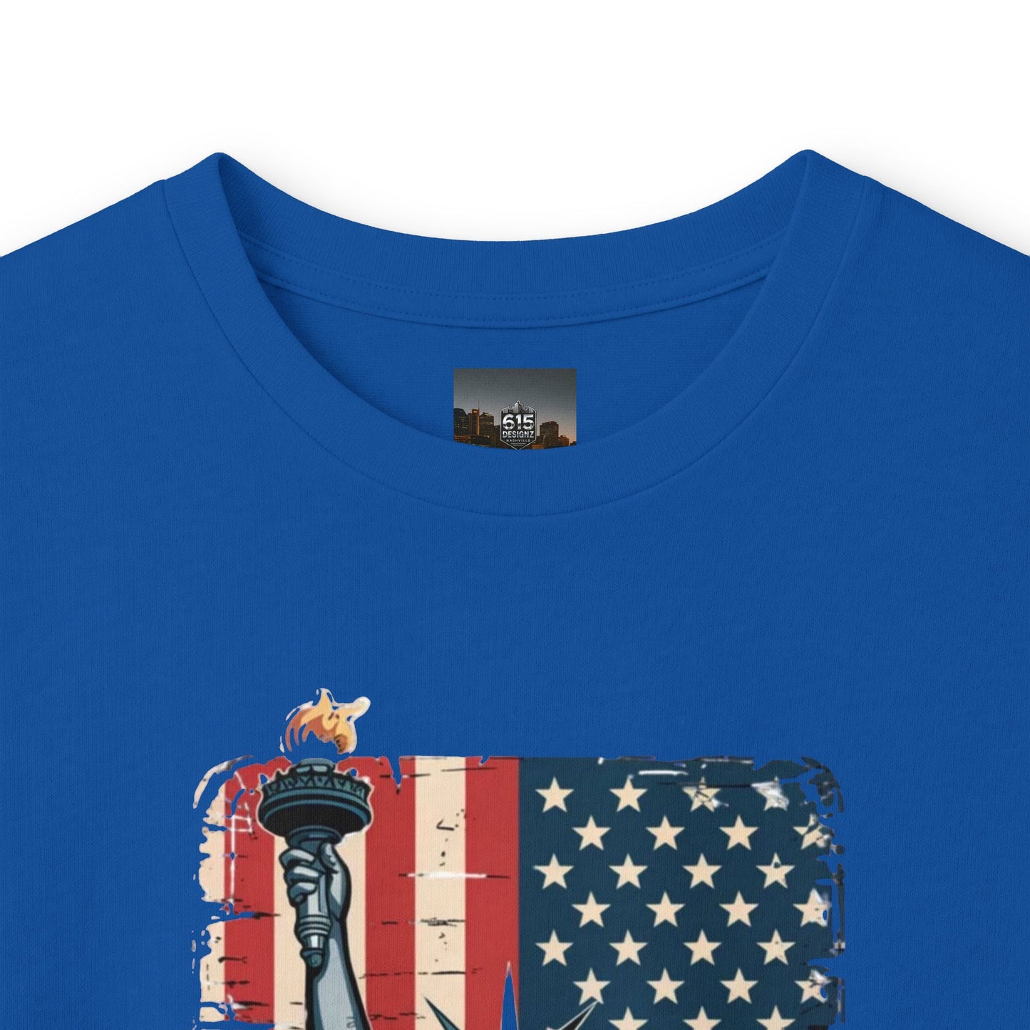 #250 Statue of Liberty American Flag 'America' Patriotic Independence Day Long Sleeve Tee