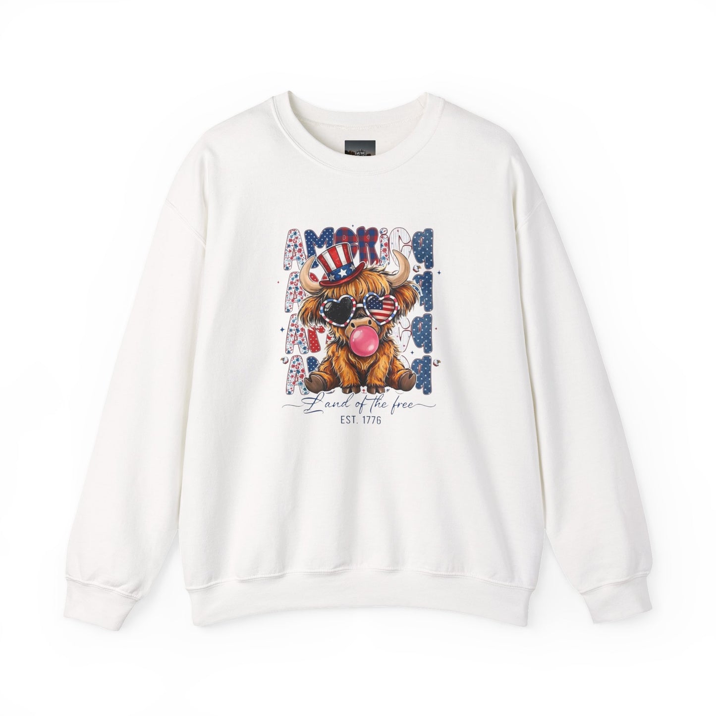 #250 American Flag Bubblegum Patriotic Highland Cow Sweatshirt