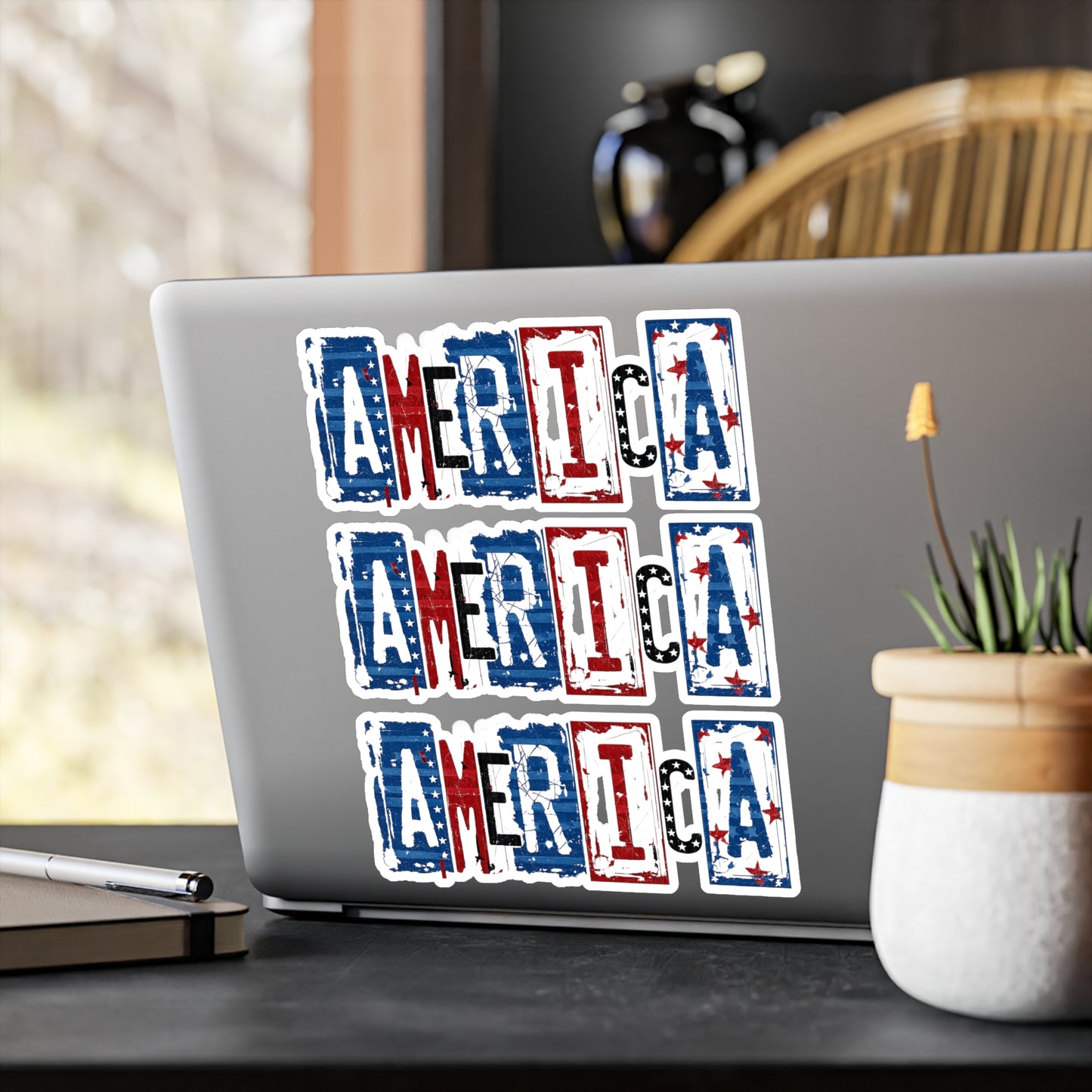 #250 America Retro Block Text Patriotic Kiss-Cut Vinyl Decal – Red White & Blue Sticker