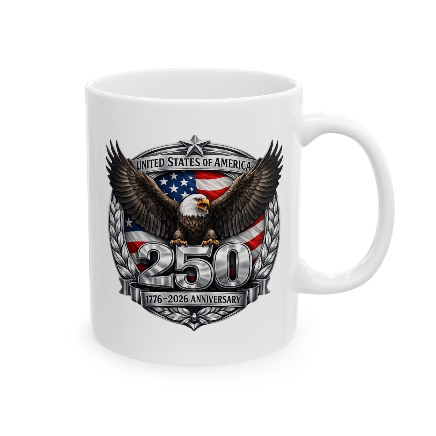 #250 Patriotic Bald Eagle 250 United States Emblem Ceramic Mug Coffee Cup (11oz, 15oz)