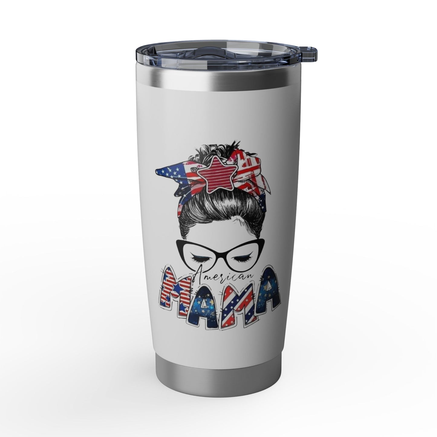 #250 Mama USA Flag Messy Bun 20oz Stainless Travel Tumbler 'Vagabond'