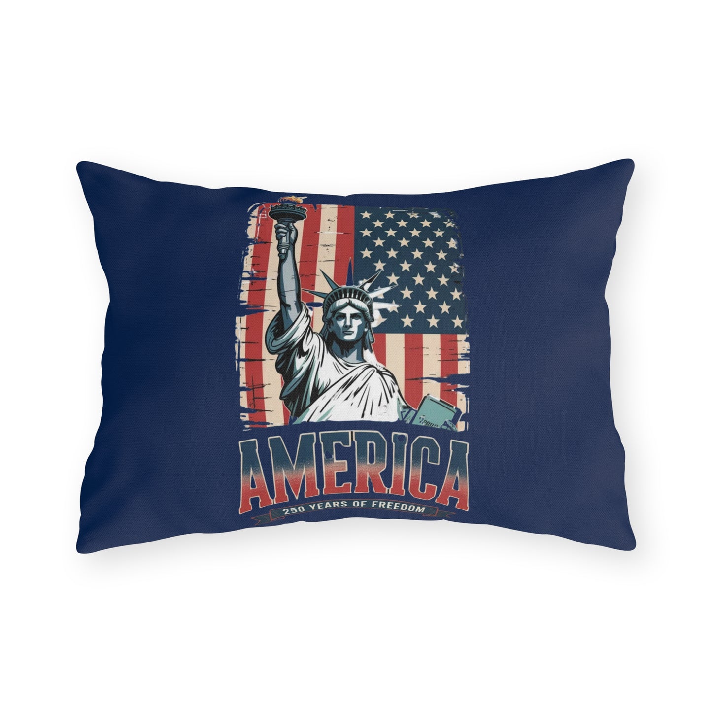 #250 Statue of Liberty American Flag 'America' Patriotic Independence Day Outdoor Throw Pillow
