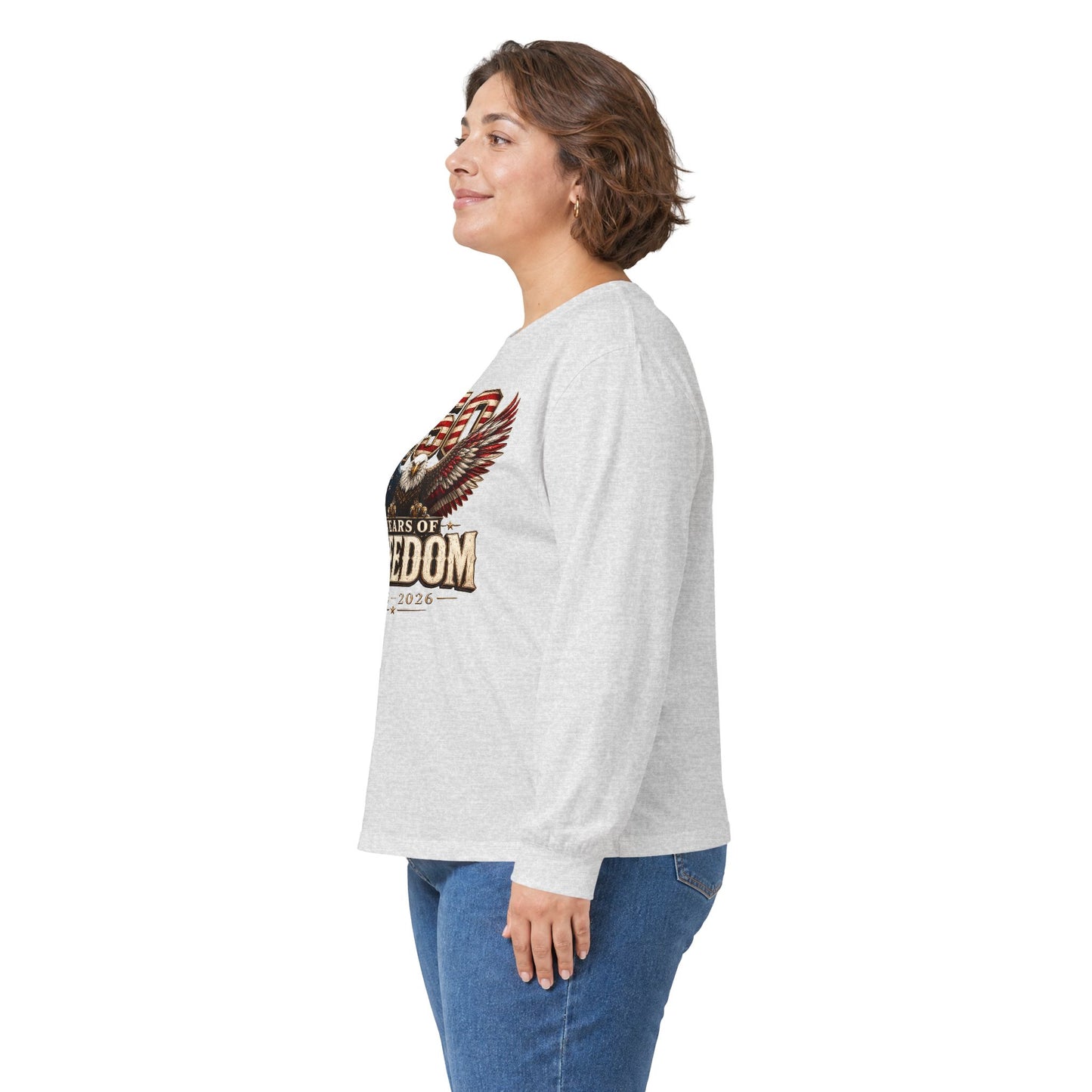 #250 250 Years of Freedom Eagle Patriotic American Flag Anniversary (1776–2026) Long Sleeve Tee