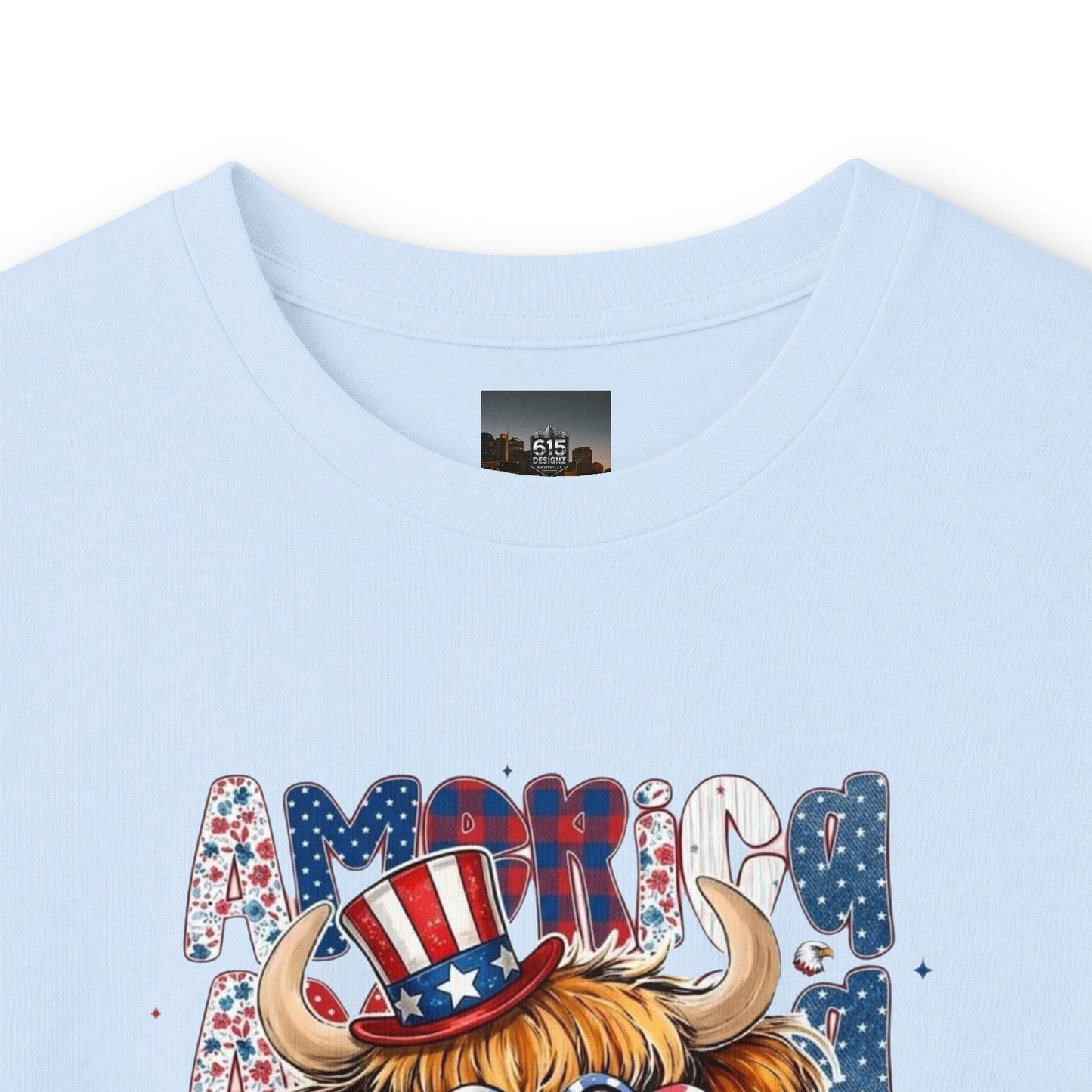 #250 American Flag Bubblegum Patriotic Highland Cow Long Sleeve Tee