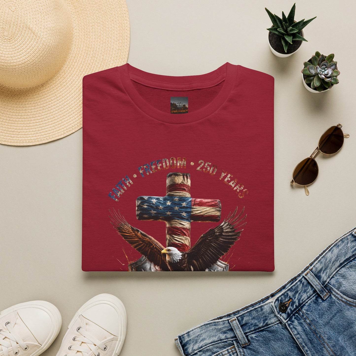 #250 Faith • Freedom 250 Years American Flag Cross & Eagle 1776-2026 T-Shirt