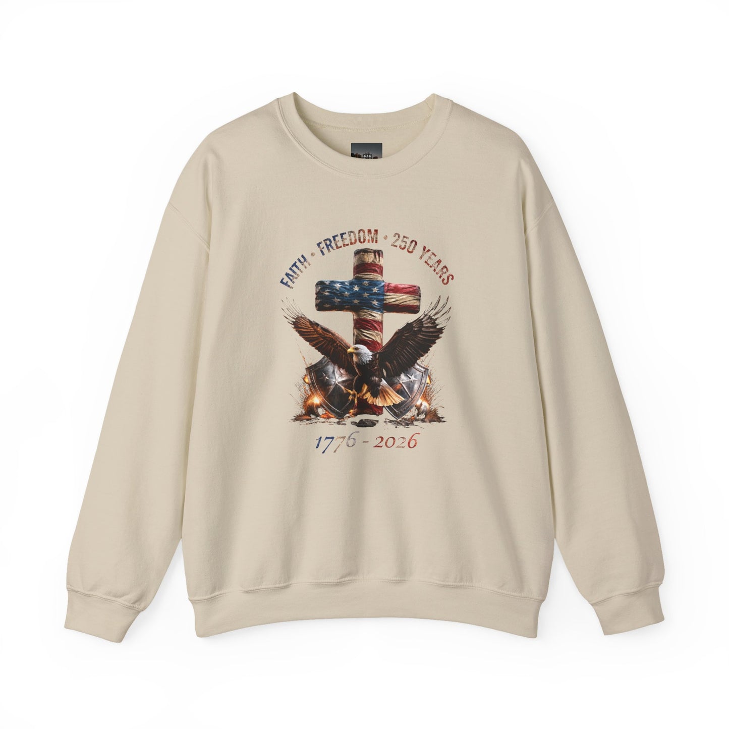 #250 Faith • Freedom 250 Years American Flag Cross & Eagle 1776-2026 Crewneck Sweatshirt