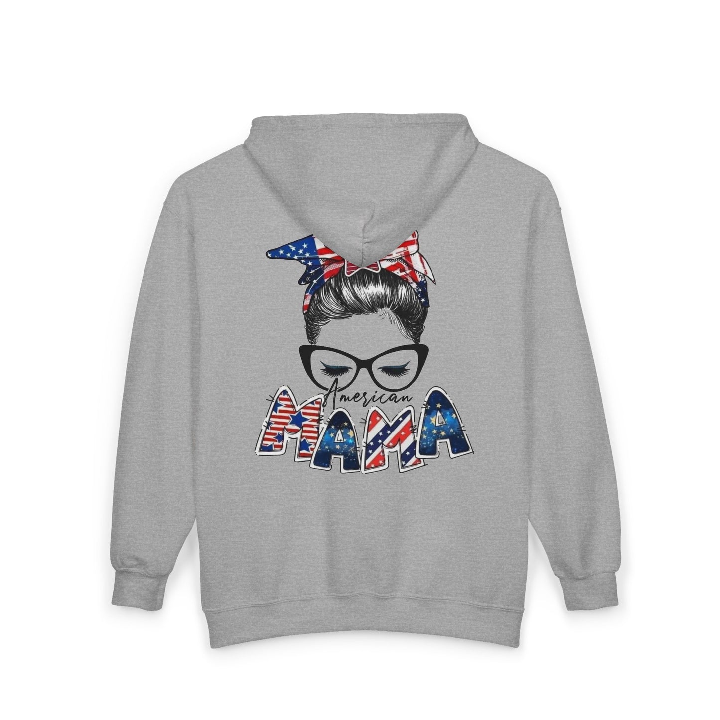 #250 Mama USA Flag Messy Bun Zip Hoodie