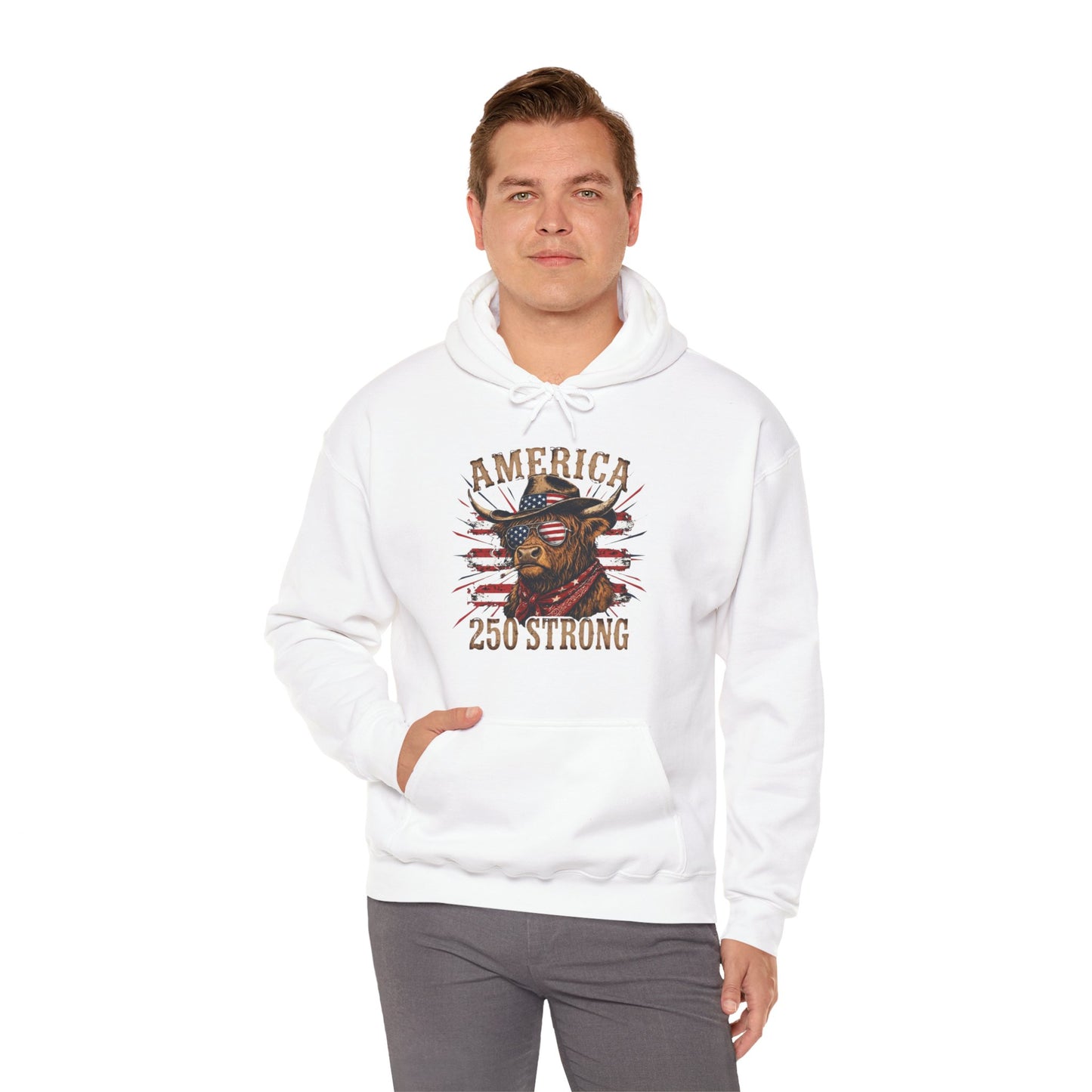 #250 America 250 Strong Patriotic Bull with American Flag Hoodie