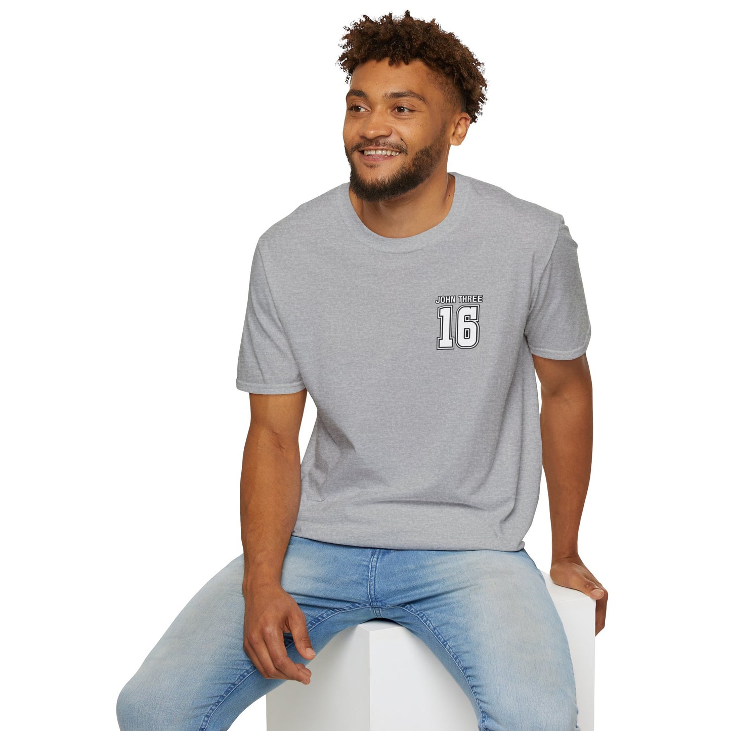 John Three 16 Chest and Back Jersey Print with Scripture Tee