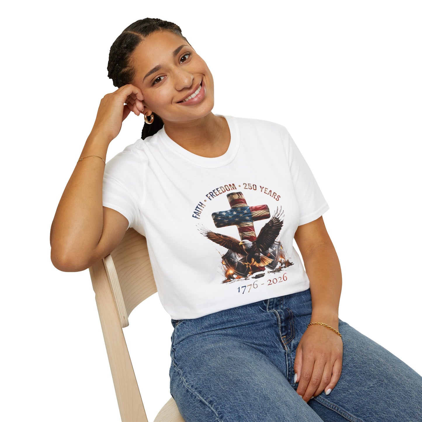 #250 Faith • Freedom 250 Years American Flag Cross & Eagle 1776-2026 T-Shirt