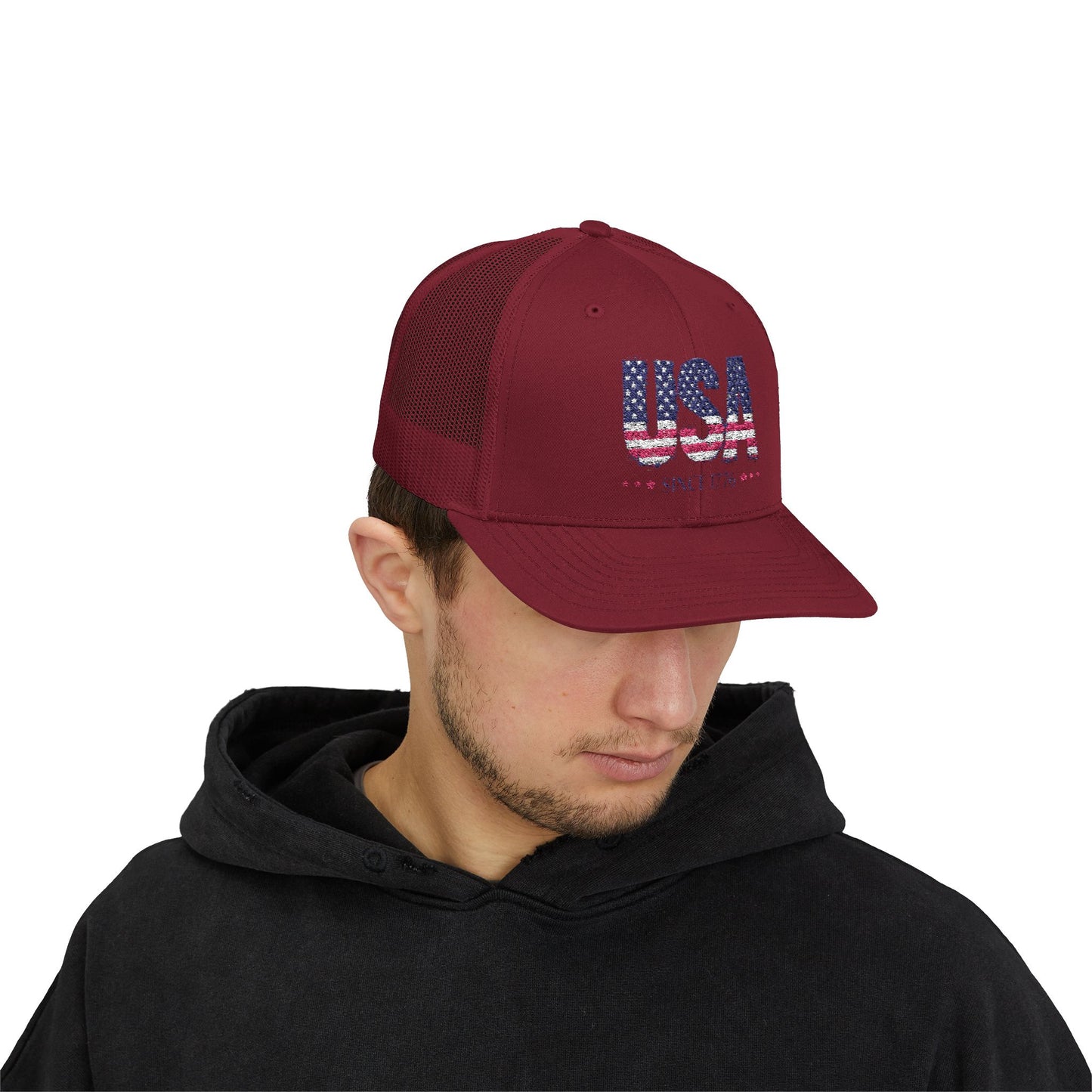 #250 USA Flag "USA Since 1776" Patriotic Snapback Trucker Cap