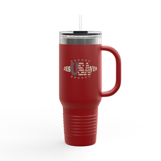 JesUSAves Patriotic 40oz Insulated Travel Mug – American Flag Christian Faith Steel Tumbler
