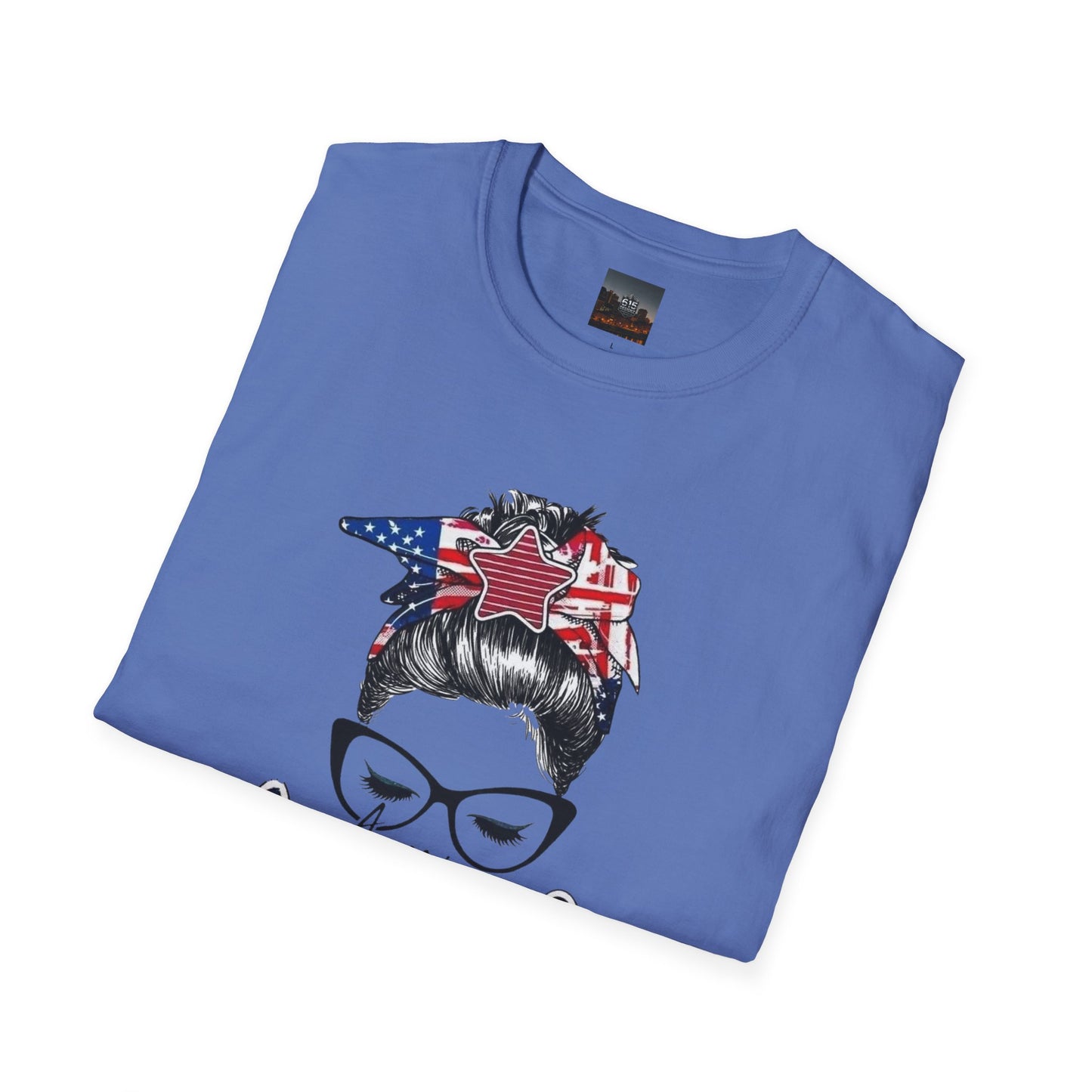 Mama USA Flag Messy Bun T-Shirt
