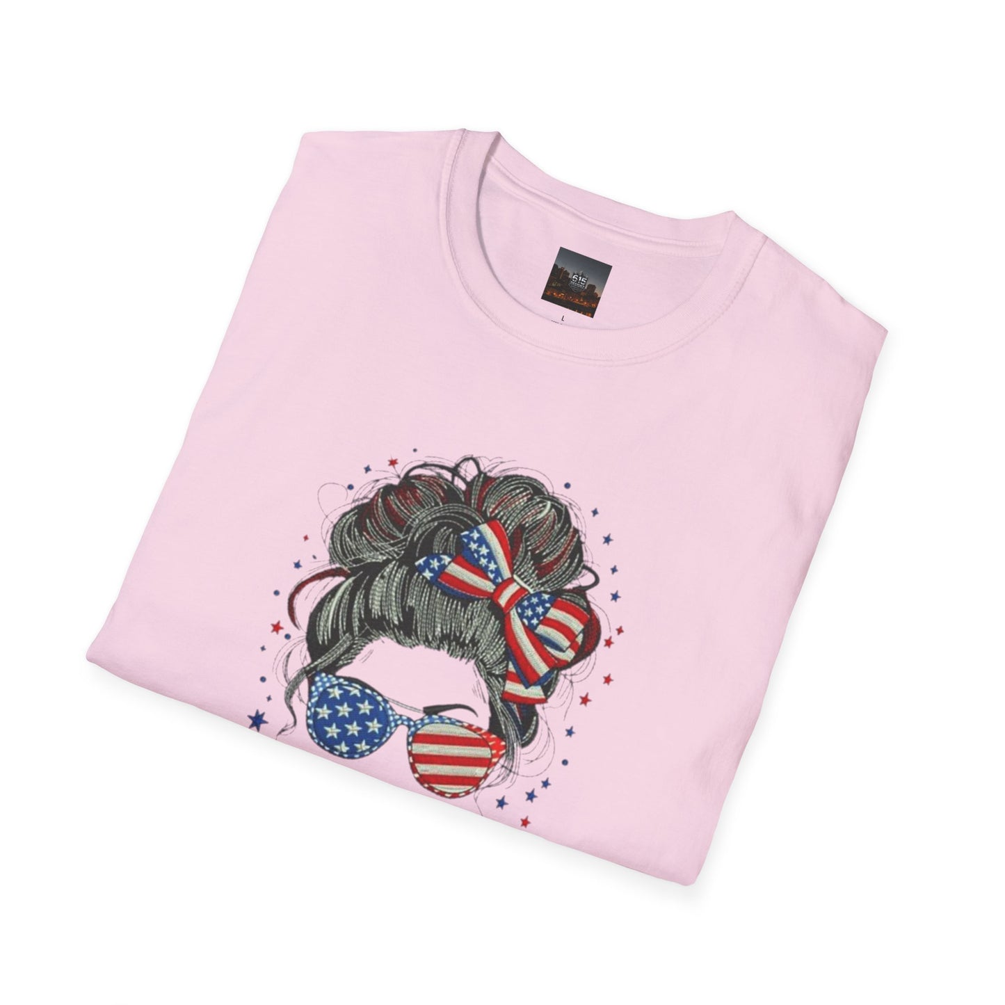 #250 "All American Girl" Patriotic Messy Bun T-Shirt