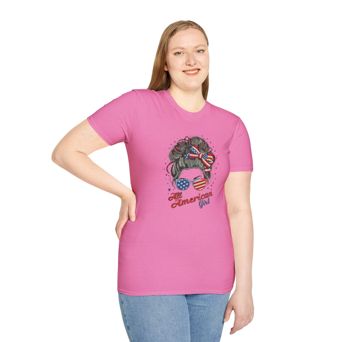 #250 "All American Girl" Patriotic Messy Bun T-Shirt