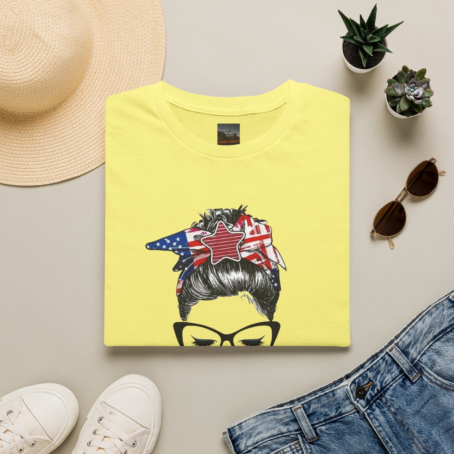 Mama USA Flag Messy Bun T-Shirt