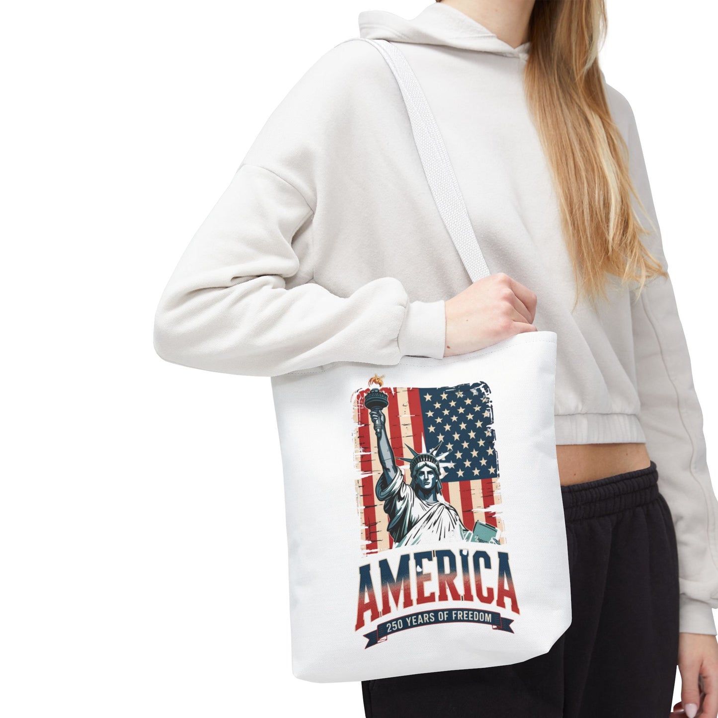 #250 Statue of Liberty American Flag 'America' Patriotic Independence Day Tote Bag