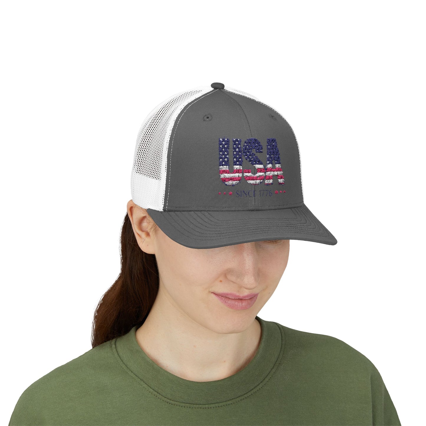 #250 USA Flag "USA Since 1776" Patriotic Snapback Trucker Cap