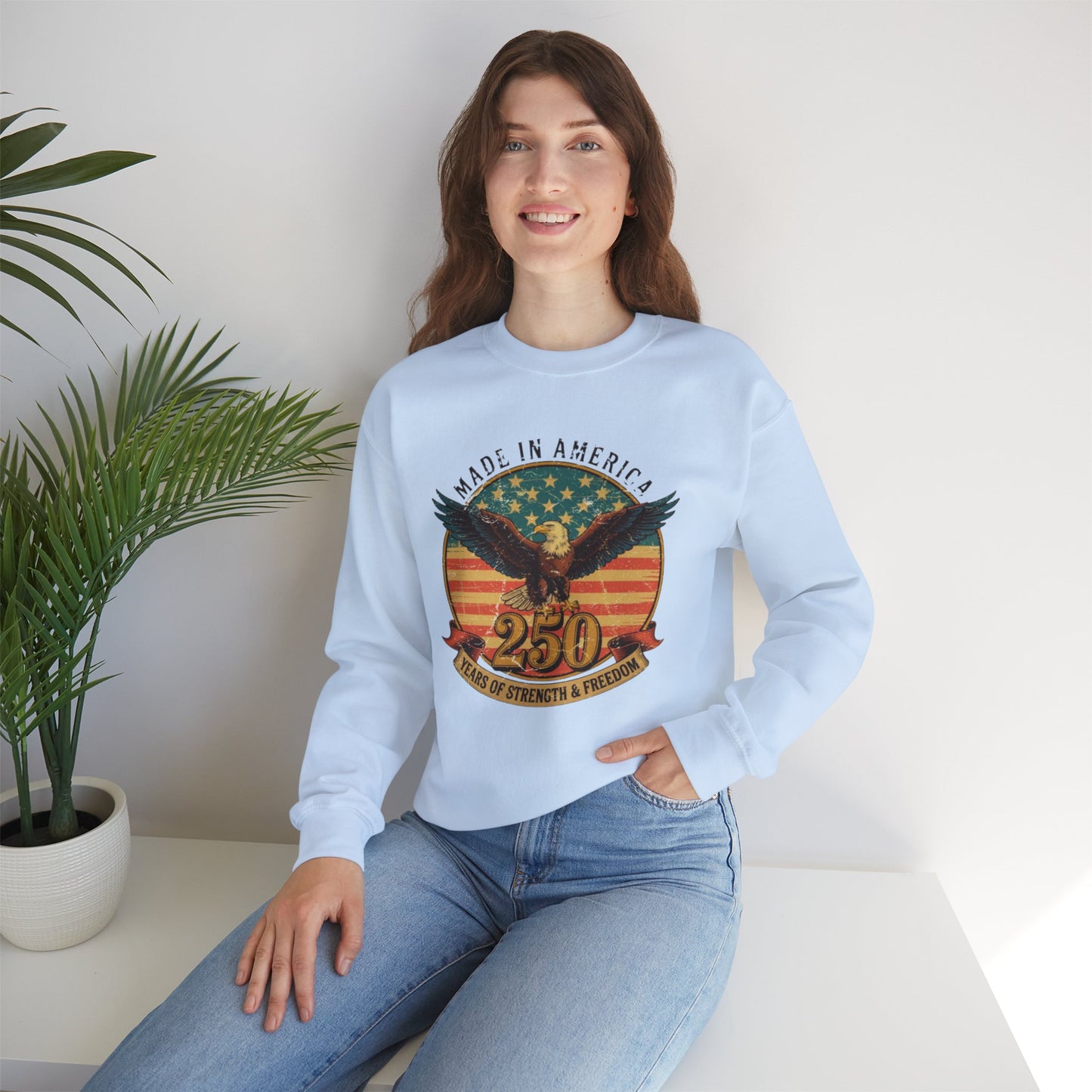 #250 Made in America Eagle 250th Anniversary Patriotic Crewneck Sweatshirt
