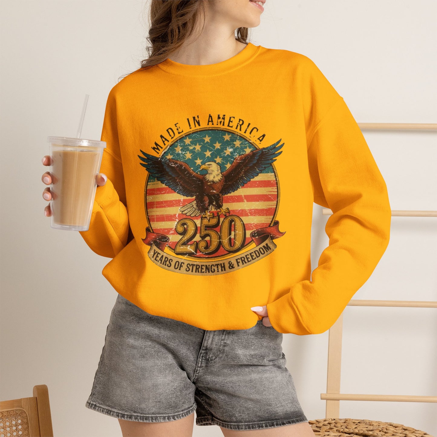 #250 Made in America Eagle 250th Anniversary Patriotic Crewneck Sweatshirt