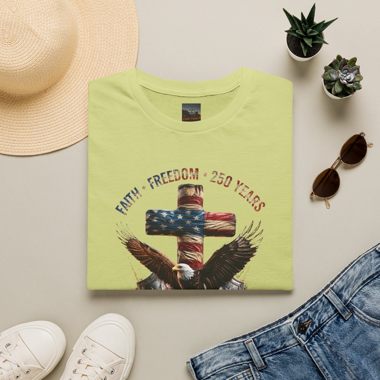 #250 Faith • Freedom 250 Years American Flag Cross & Eagle 1776-2026 T-Shirt